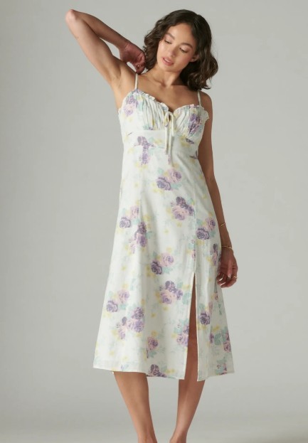 Lucky Brand X Laura Ashley Print Mix Midi Dress – Cream Multi, Size Medium