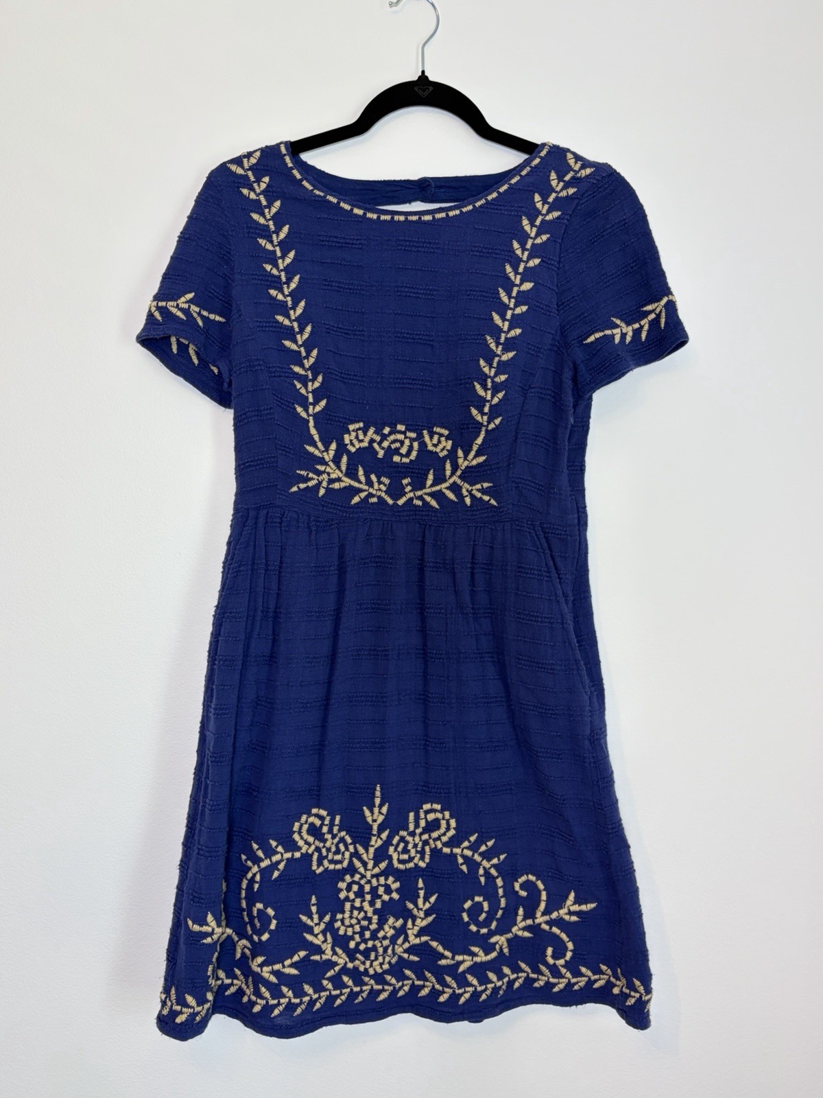 Made in India Blue Embroidered Cotton Dress Small Boho Cottagecore