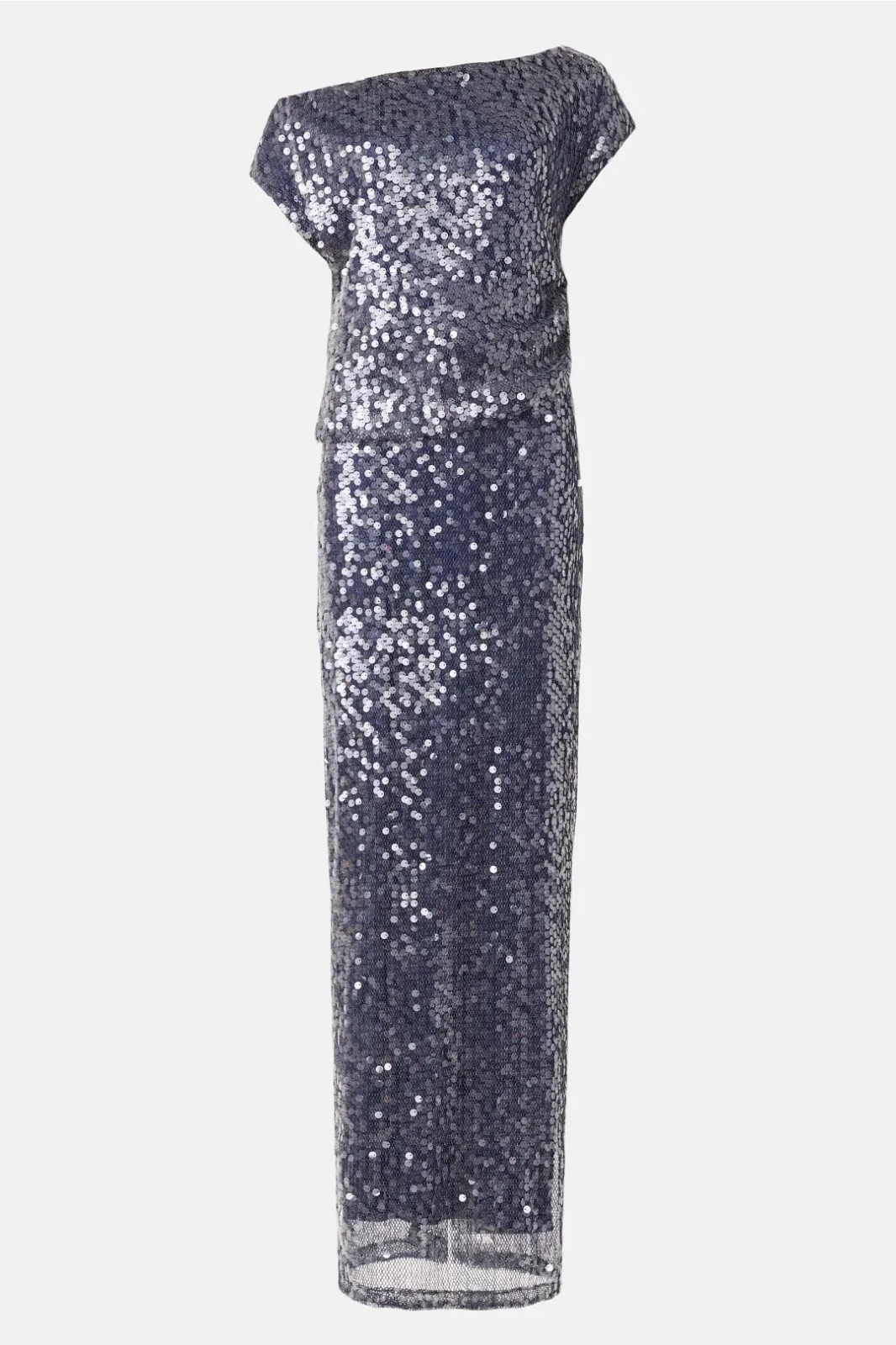One33 Social Asymmetrical Shoulder Maxi Gown Navy Sequin Blouson sz 4 Club Gala