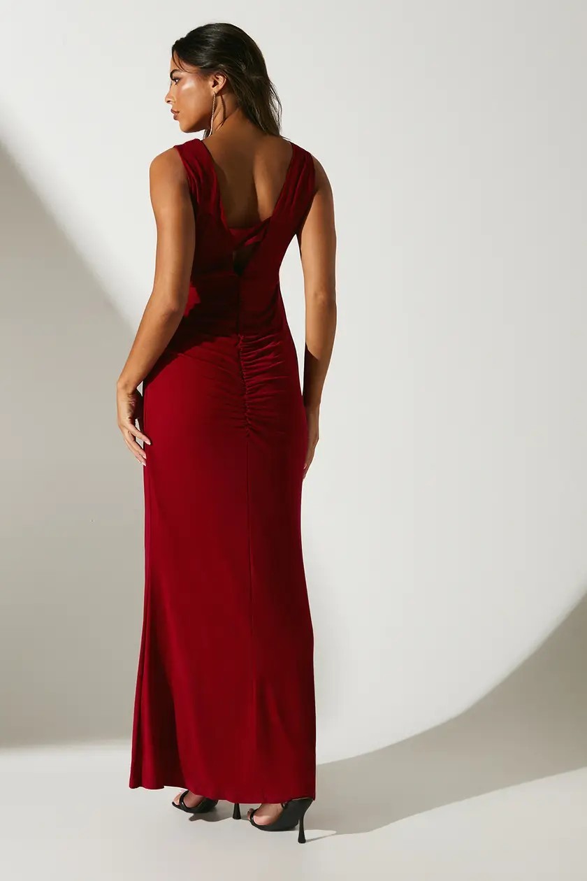 COAST Dress Sz 14 Red maxi prom long party wedding Guest Evening Ruched Cruise