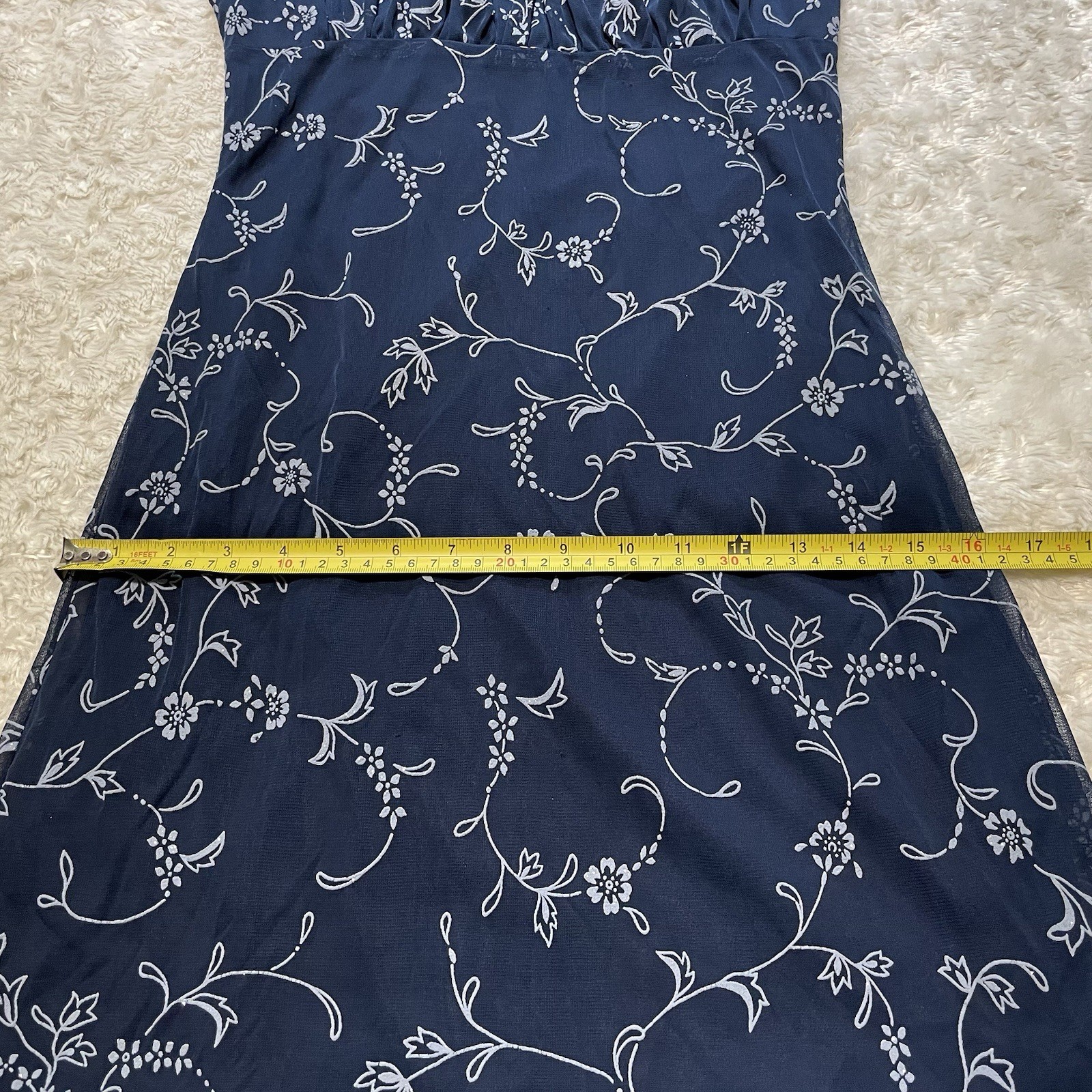 vintage y2k whimsy goth floral milkmaid navy blue mesh grunge slip party dress M