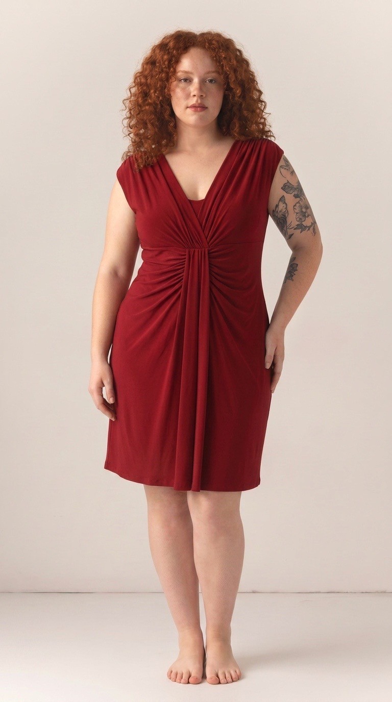 Evan-Picone Ruched Knot-Front Short Sleeve Fit and Flare Midi Dress – Size 16