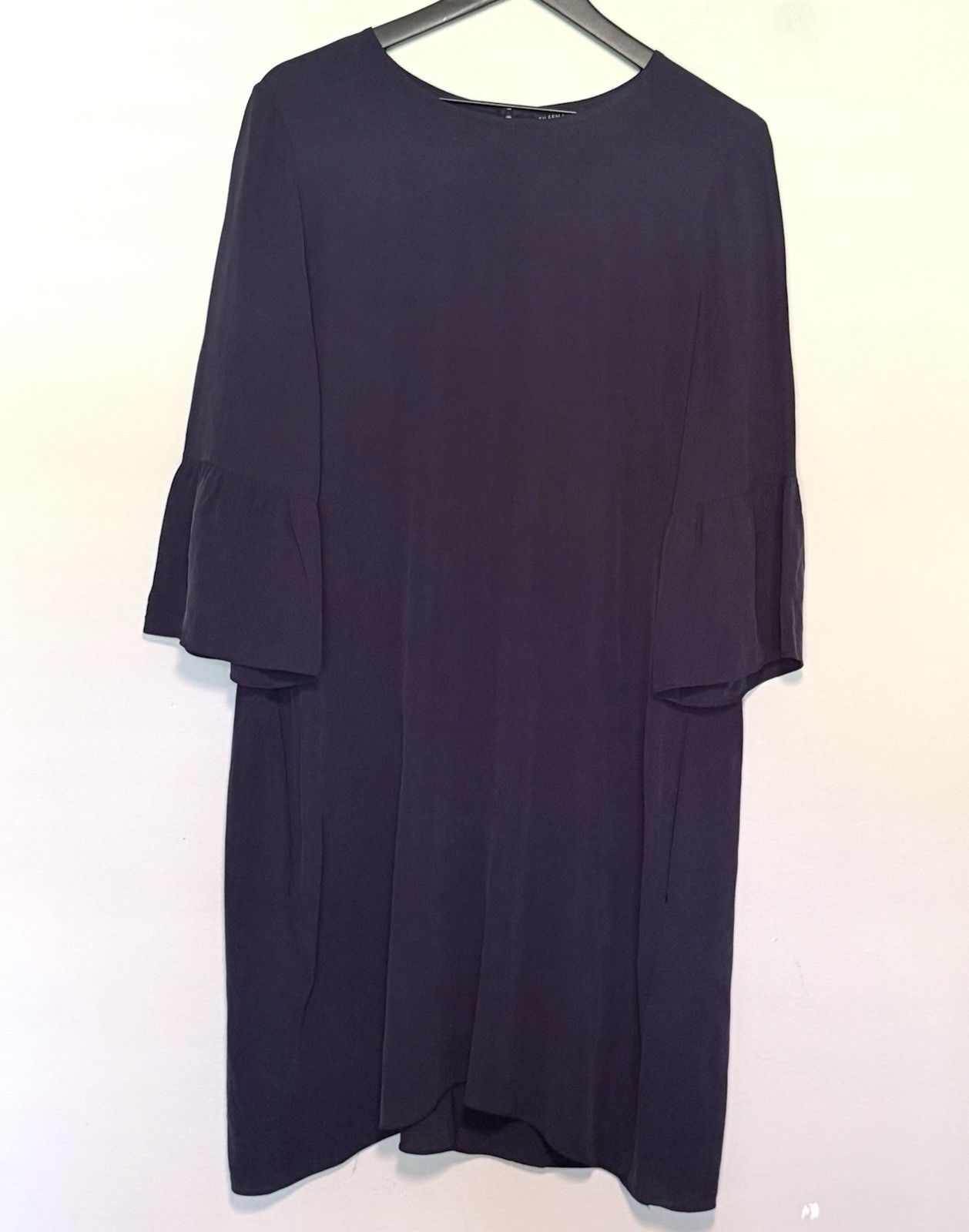 Eileen Fisher 100% Silk Shift Dress Sz M Washable Georgette Crepe Pockets