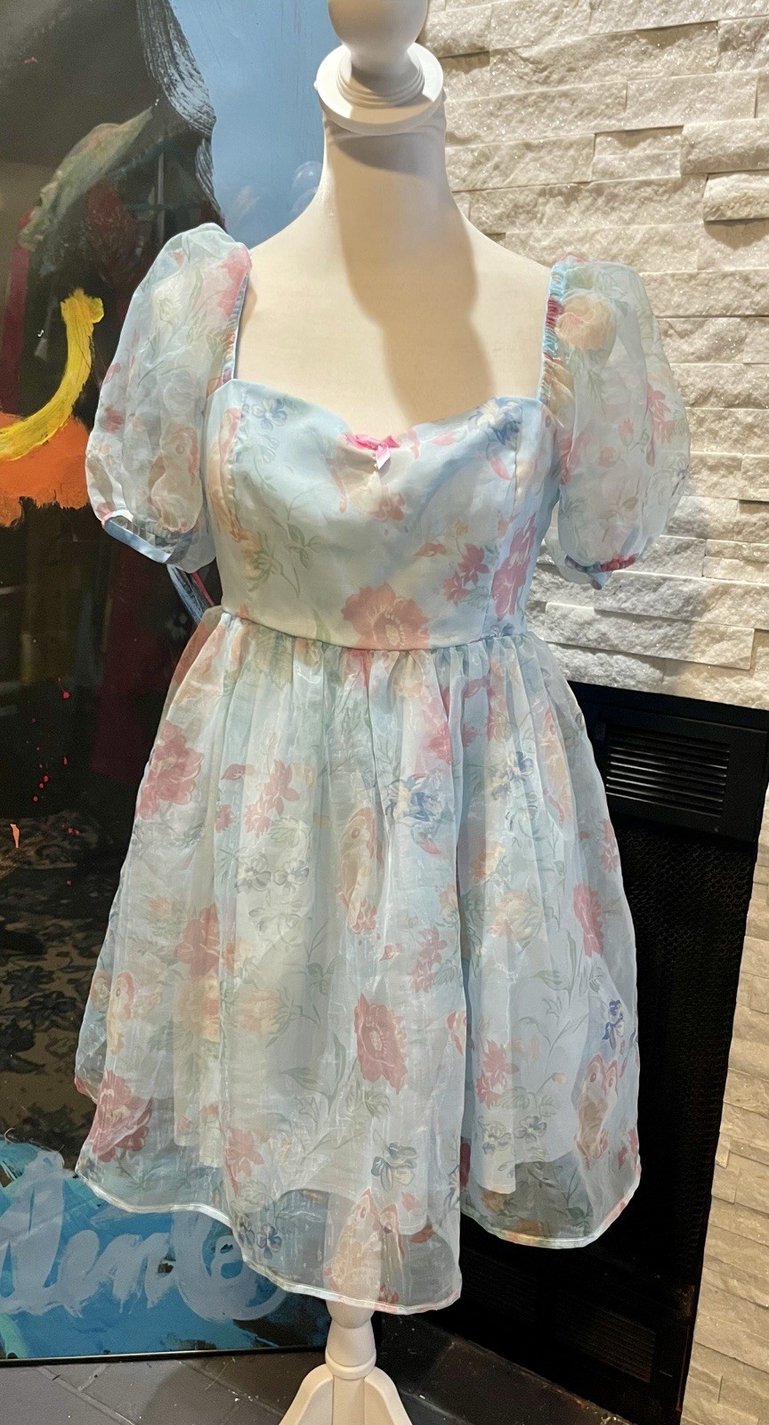 Dolls Kill Holly Hobbie Blue Floral Babydoll Dress Size Small