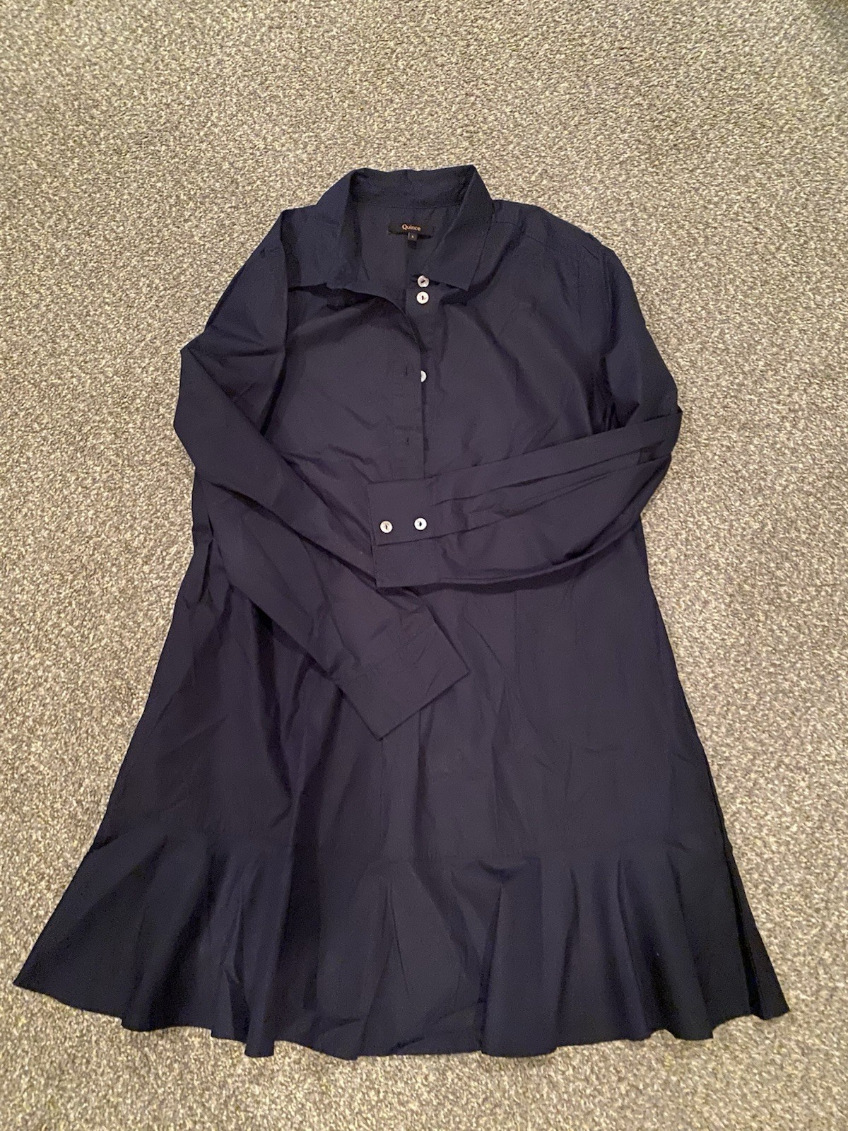 Quince Navy Blue Organic Cotton Poplin Long Sleeved Dress