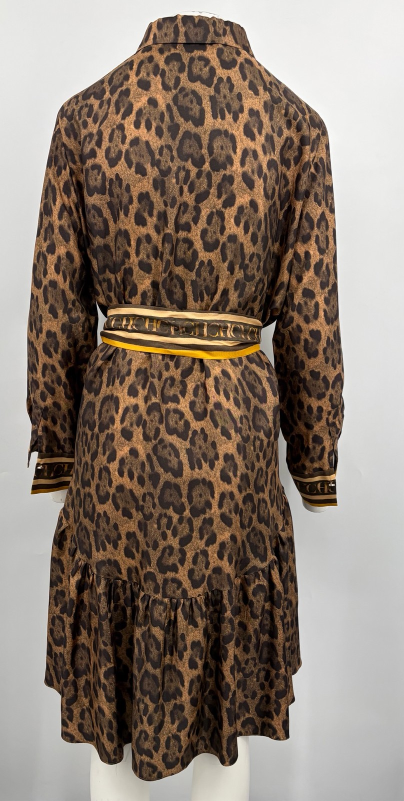 CH Carolina Herrera Leopard-Print Silk Logo-Print Shirtdress sz L