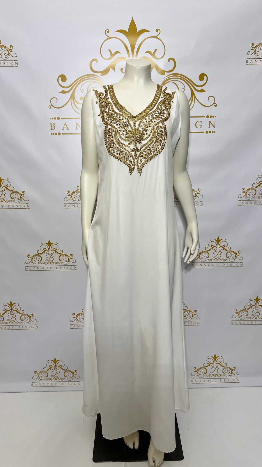 Kaftan Caftan Abaya Dress Golden Embroidery & Beads Paisley Design Long Sleeve