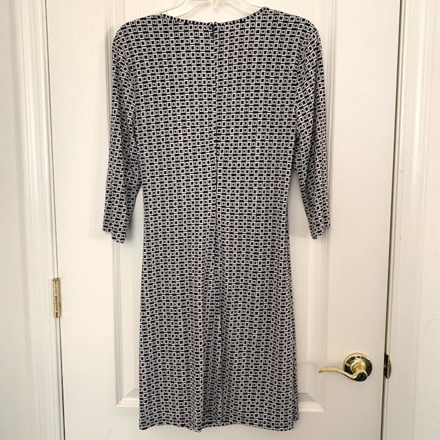 Laundry by Shelli Segal Geometric Jersey Wrap Dress 3/4 Sleeve Black Size Medium