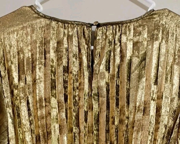 Sam Edelman Pleated Swing Dress Sz 14 Metallic Gold Lame Party Dance Event EUC