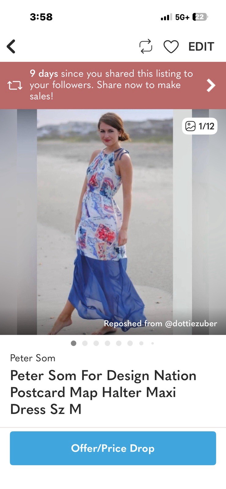 Peter Som For Design Nation Long Dress Womens Size M Postcard Halter Resort