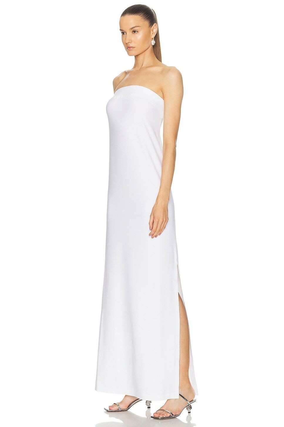 Norma Kamali Strapless Tailored Side Slit Gown in Snow White Small New Womens Dr