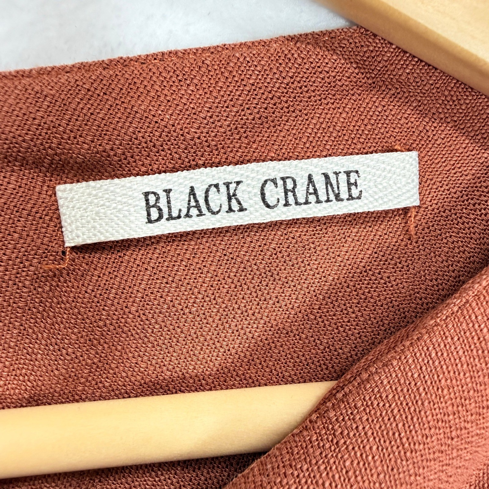 Black Crane Rust Linen Bud Ruched Sleeve Oversized Midi Dress Womens S Lagenlook