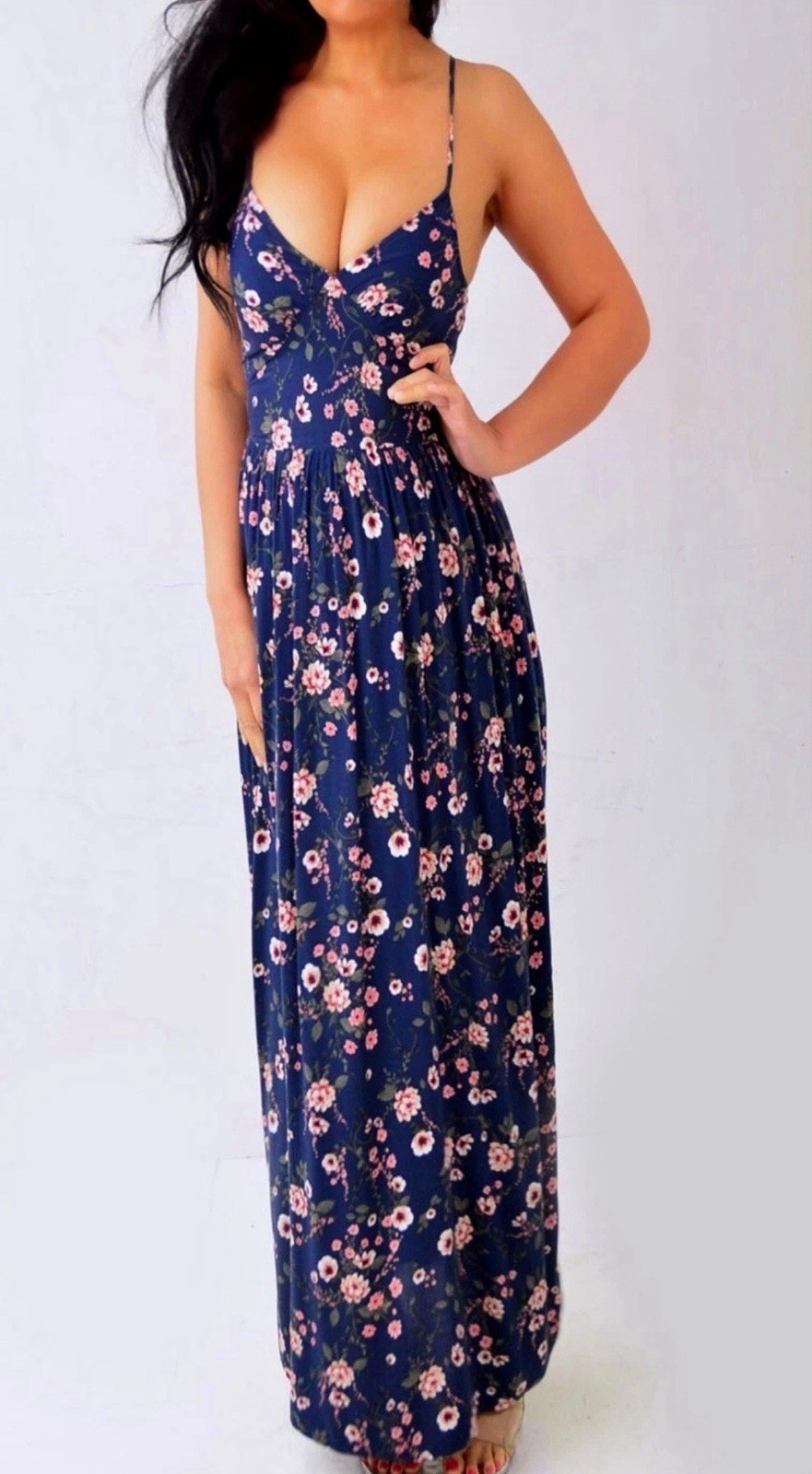FADED ROSE Navy Blue Pink Red Green Floral Cut Out Maxi Dress S Small