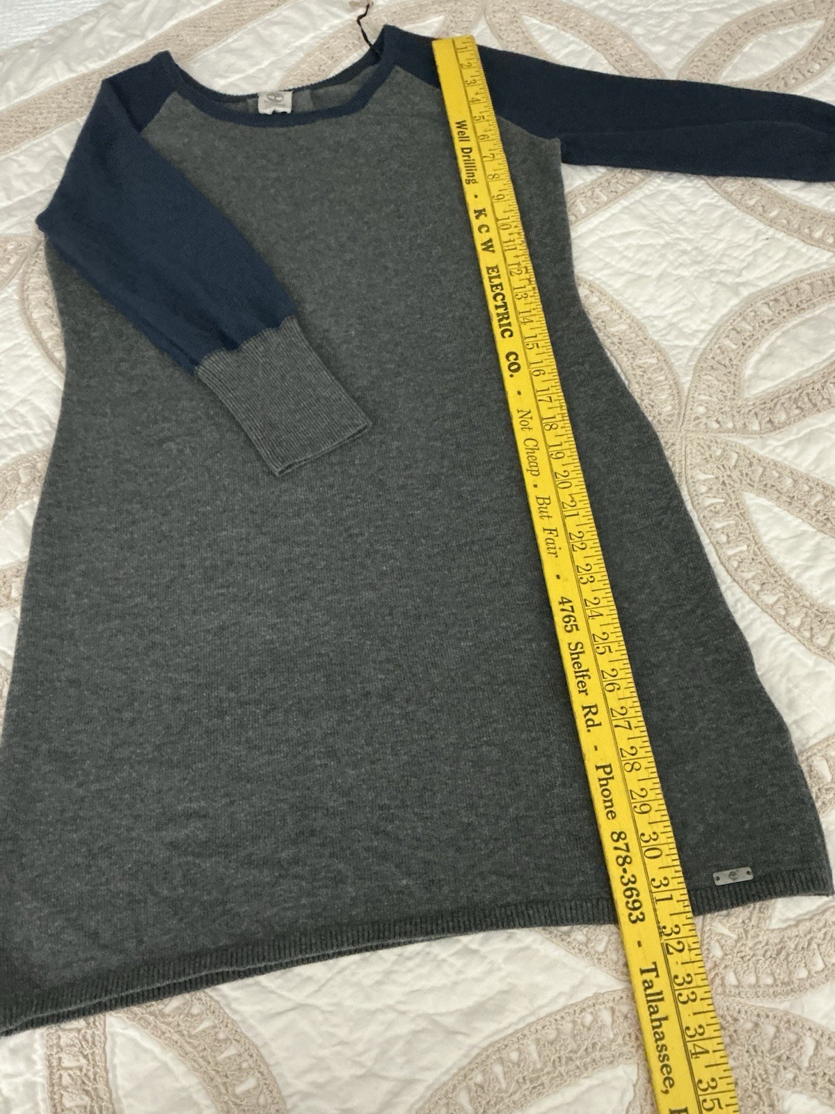 Timberland Original Sweater Dress M/ Slim Fit Gray/Navy Knit Short Wool/Cotton