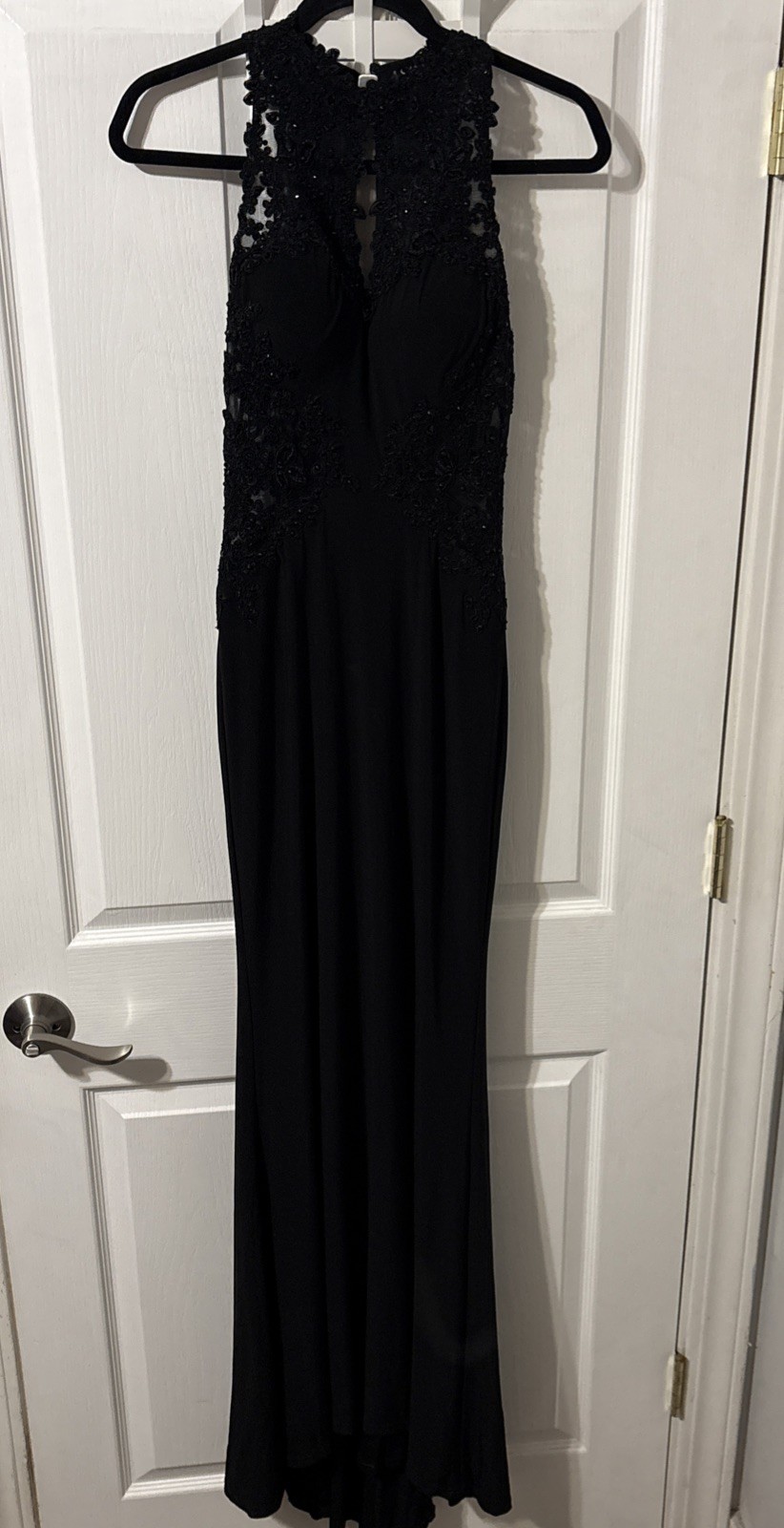 Black Lace Keyhole High Neck Sheer Beading Fitted Prom Dress Sm *Read For Size*