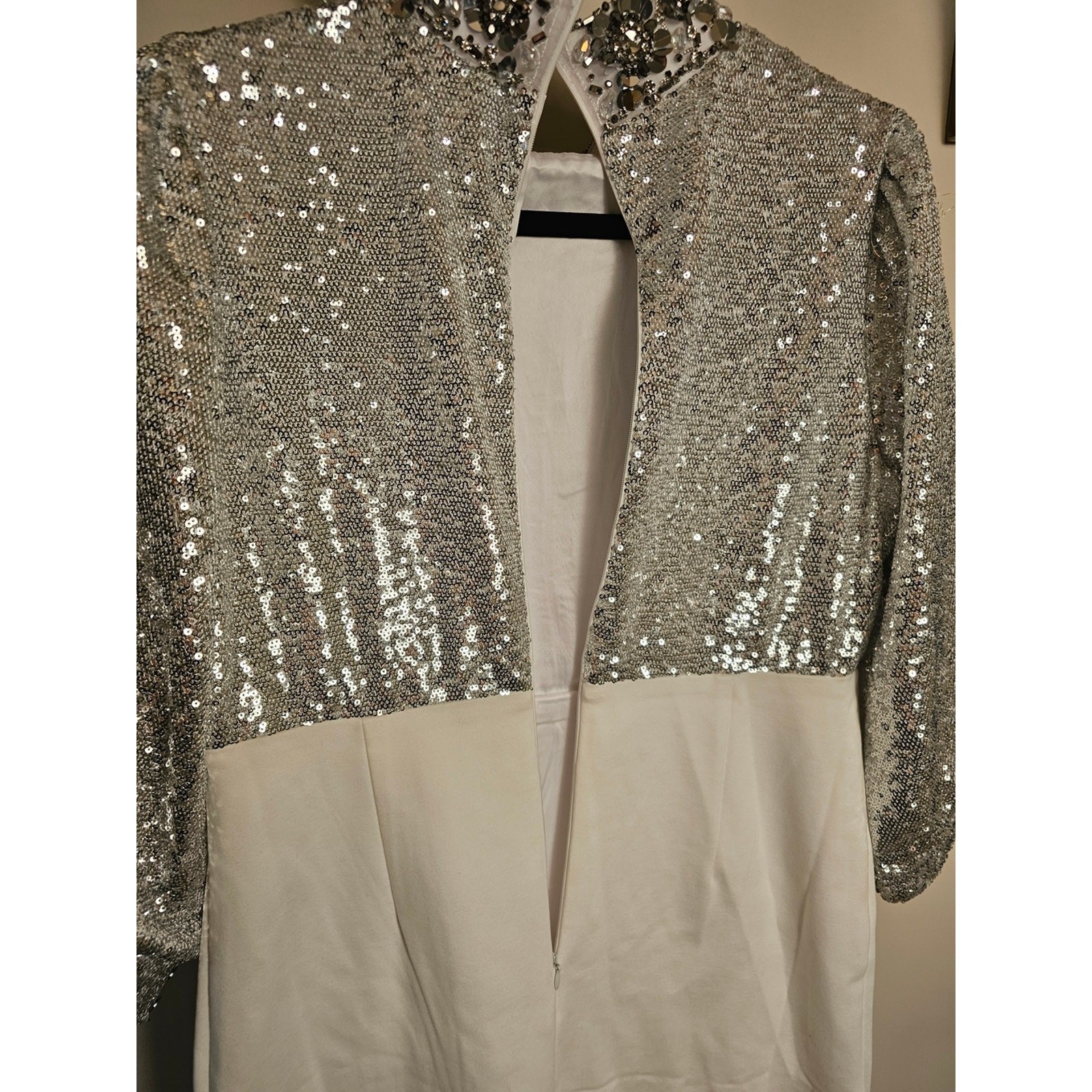 Boston Proper Silver Sequin Cocktail Dress