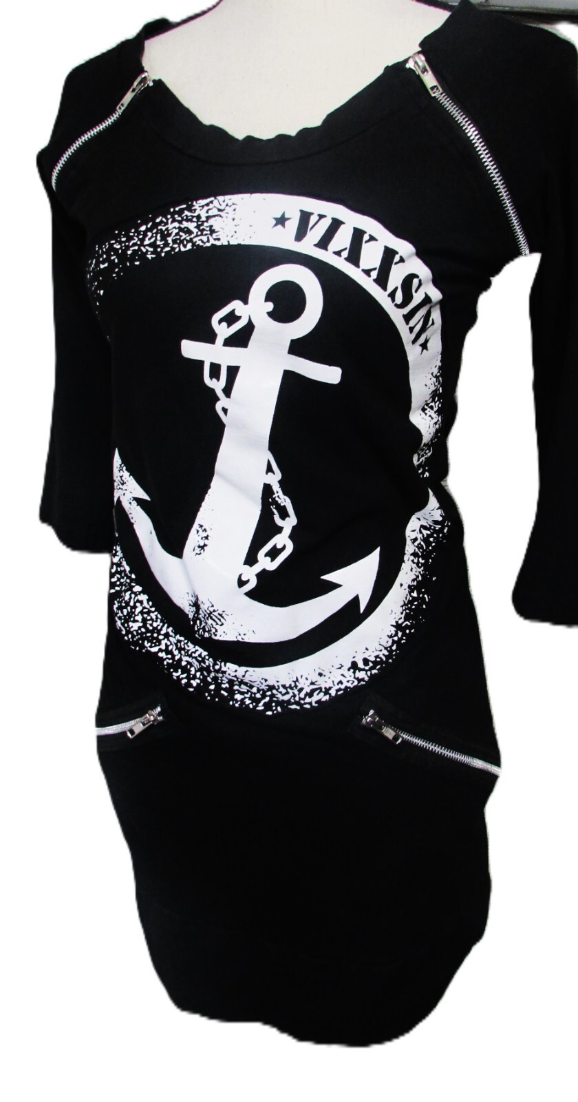 Vixxsin Black Dress S Anchor Zippers Gothabilly Rockabilly Nautical Punk Indie