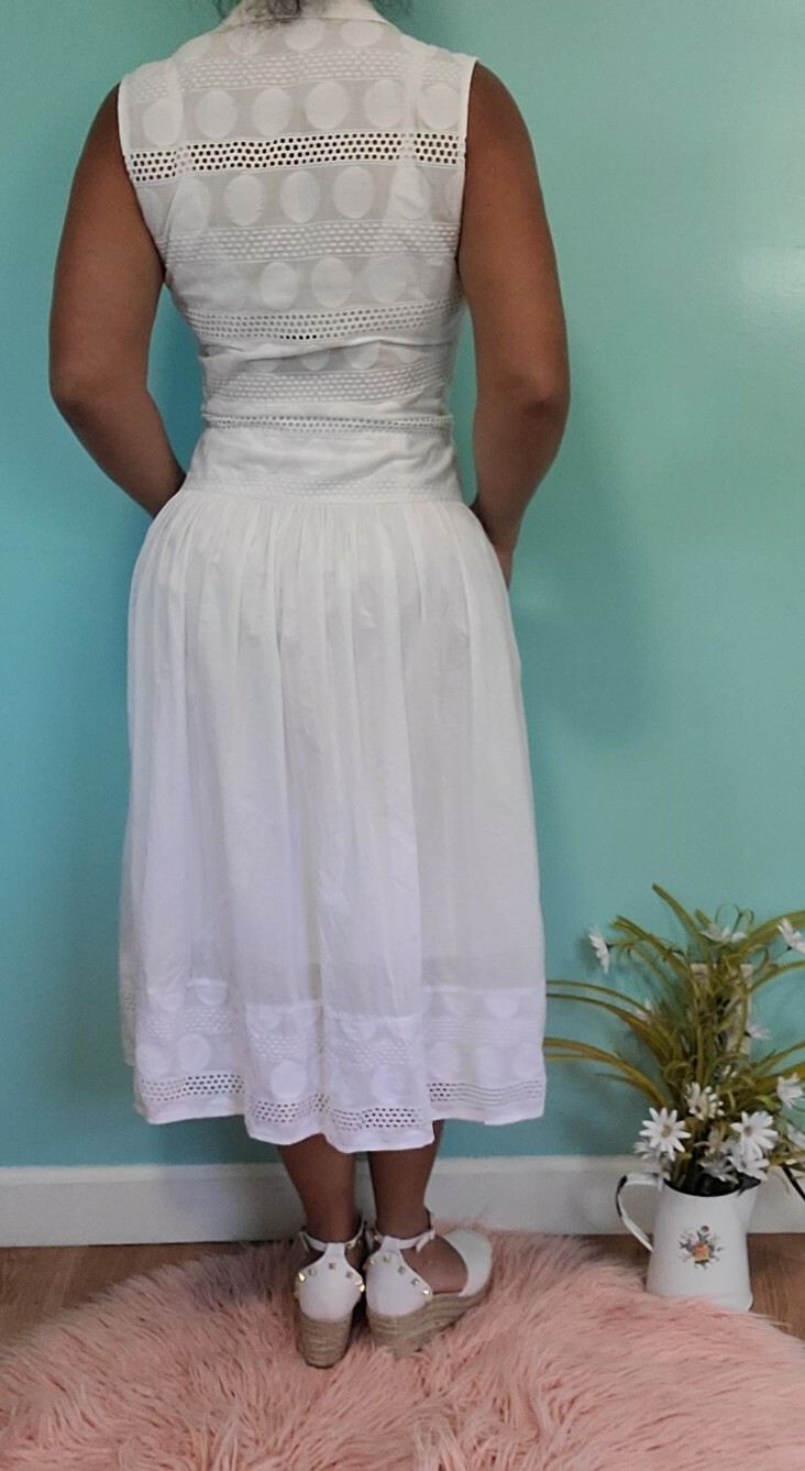 Eva Mendes NY&C Eyelet White Button Up Collar Mid Length Dress Size XS