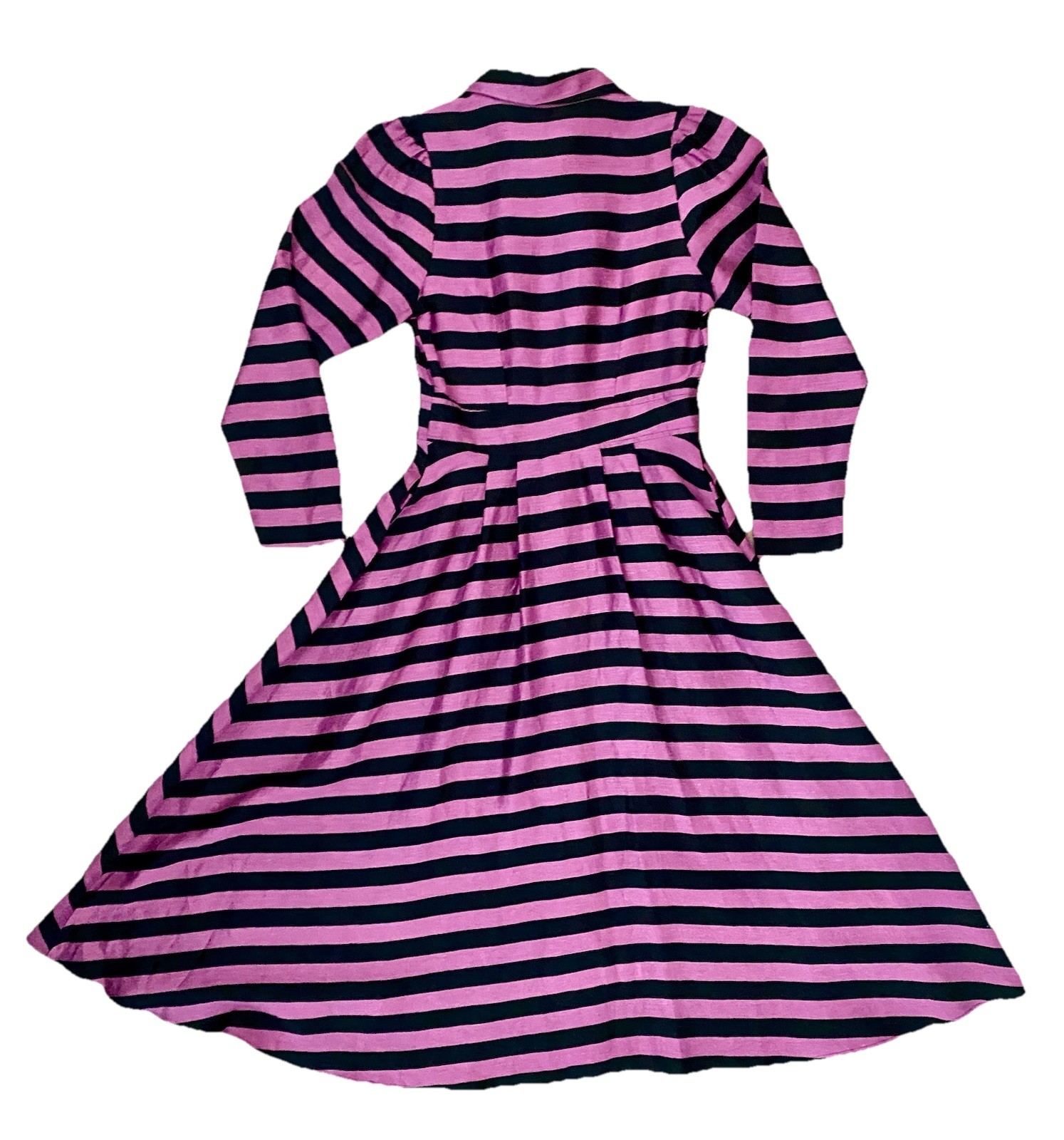Never A Wallflower Button Down LS A-Line Dress Fuchsia Black Stripe Linen XS NWT