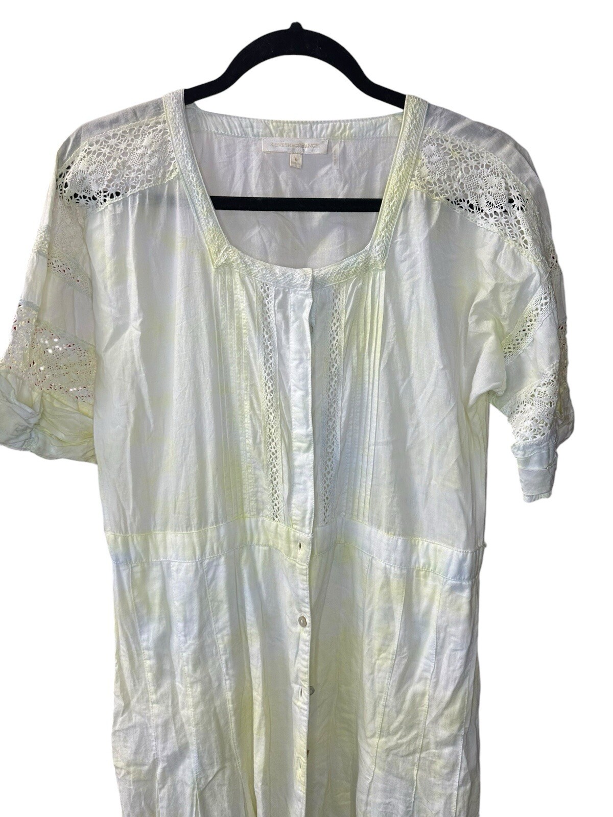 LOVESHACKFANCY Edie Lace Inset Midi Dress Yellow Tie Dye Medium