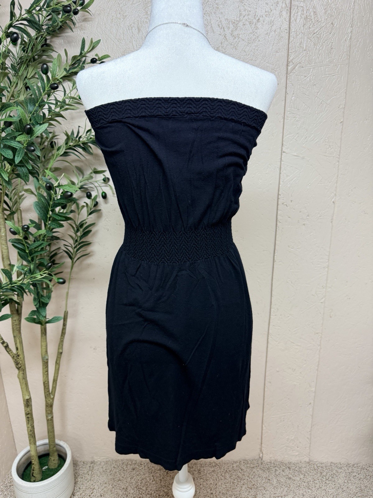 JJ Authentic Strapless Shift Dress XS/S Black Blue Green Geometric Embroidered