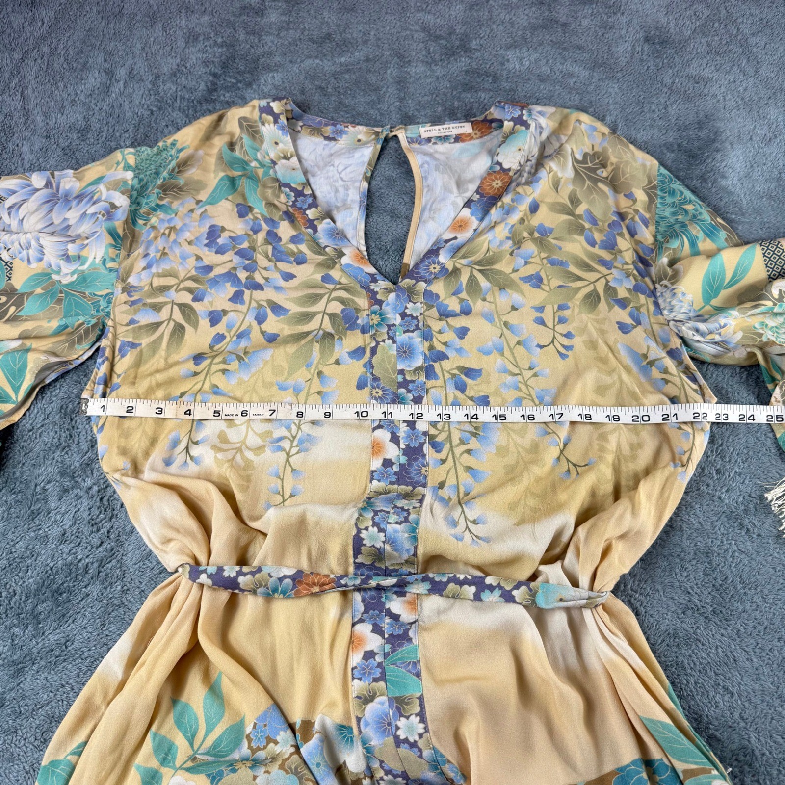 Spell & The Gypsy Collective Willow Tassell Dress Yellow Floral Boho Fringe L