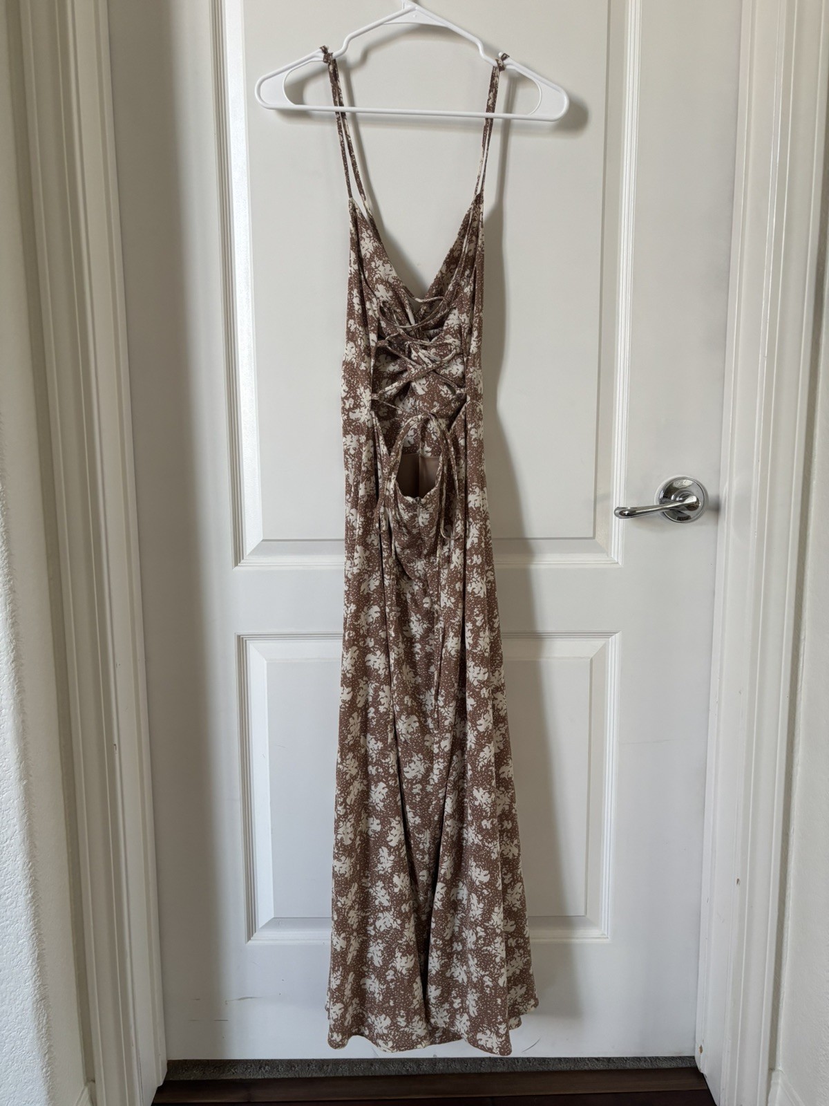 LULUS Brown Floral Strappy Backless Maxi Dress Size S