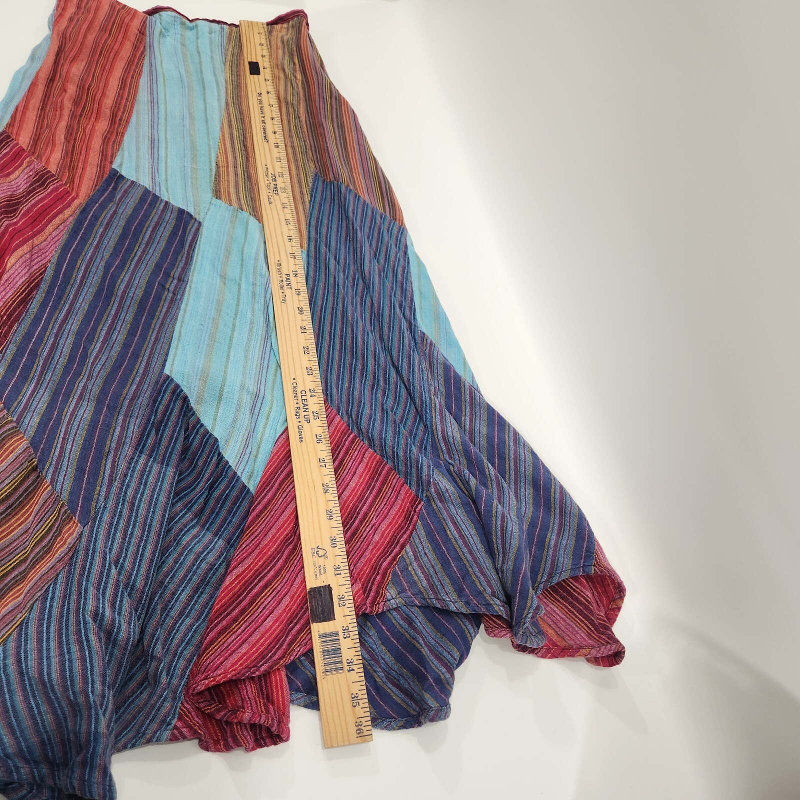 Avatar Womens Skirt L Multicolor Patchwork Cotton Side Zip Long Pleated Stretch