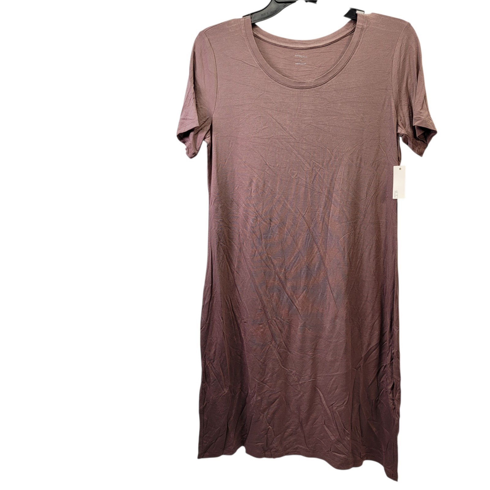 Daily Ritual Women Short Sleeve T Shirt Dress Stretchy Mauve Brown Size Medium