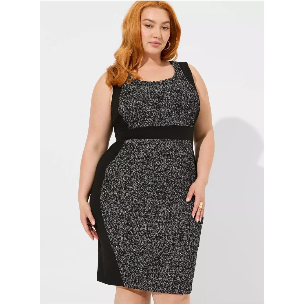 NWT Torrid At The Knee Boucle Contoured Panel Dress Grey Black Plus Size 30
