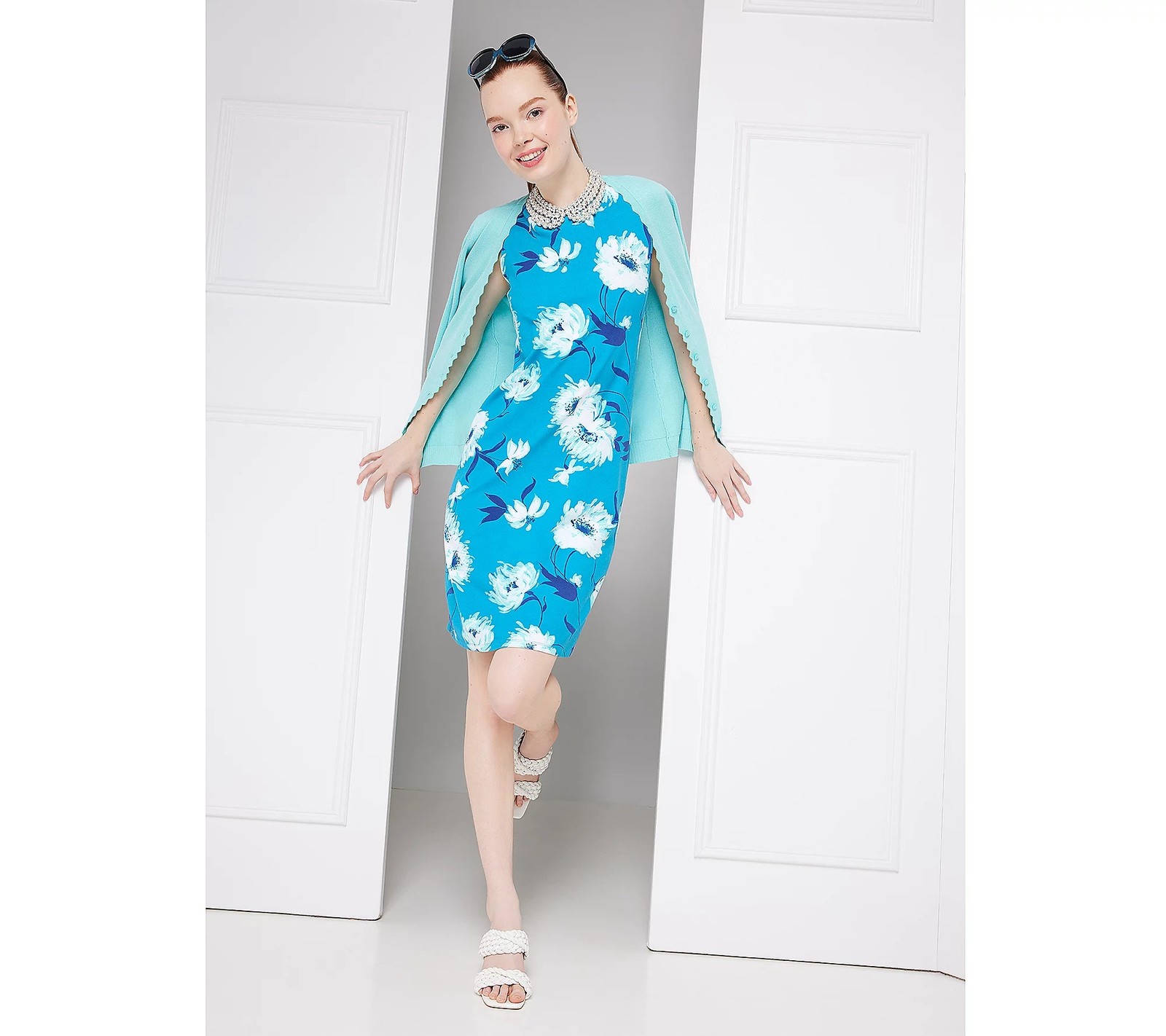 Isaac Mizrahi Live! Reg Solid or Printed Shift Dress Blue Floral 1X New