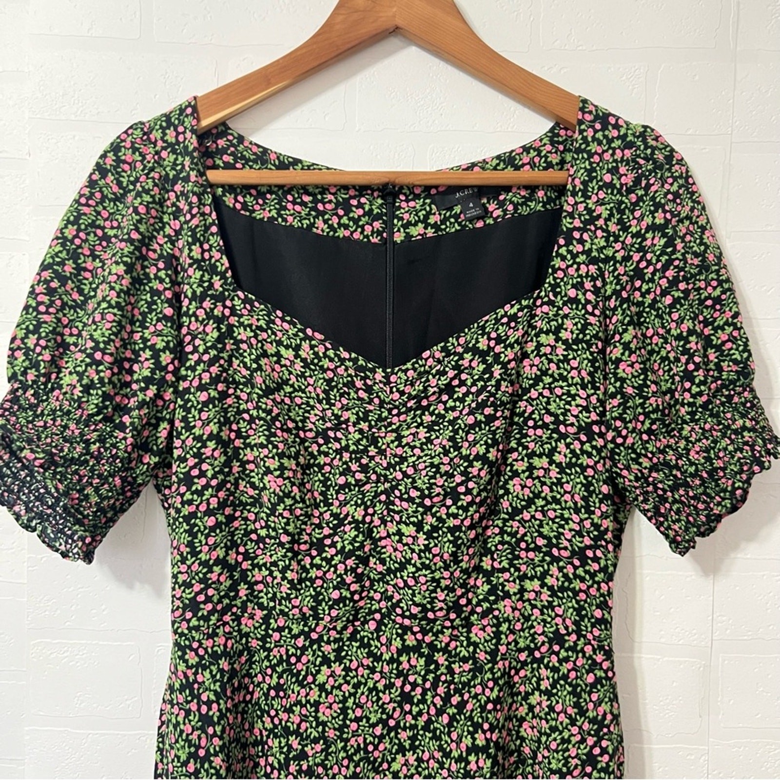 J Crew Floral Cottagecore Midi Sweetheart Neck Puff Sleeve Milkmaid Dress Size 4