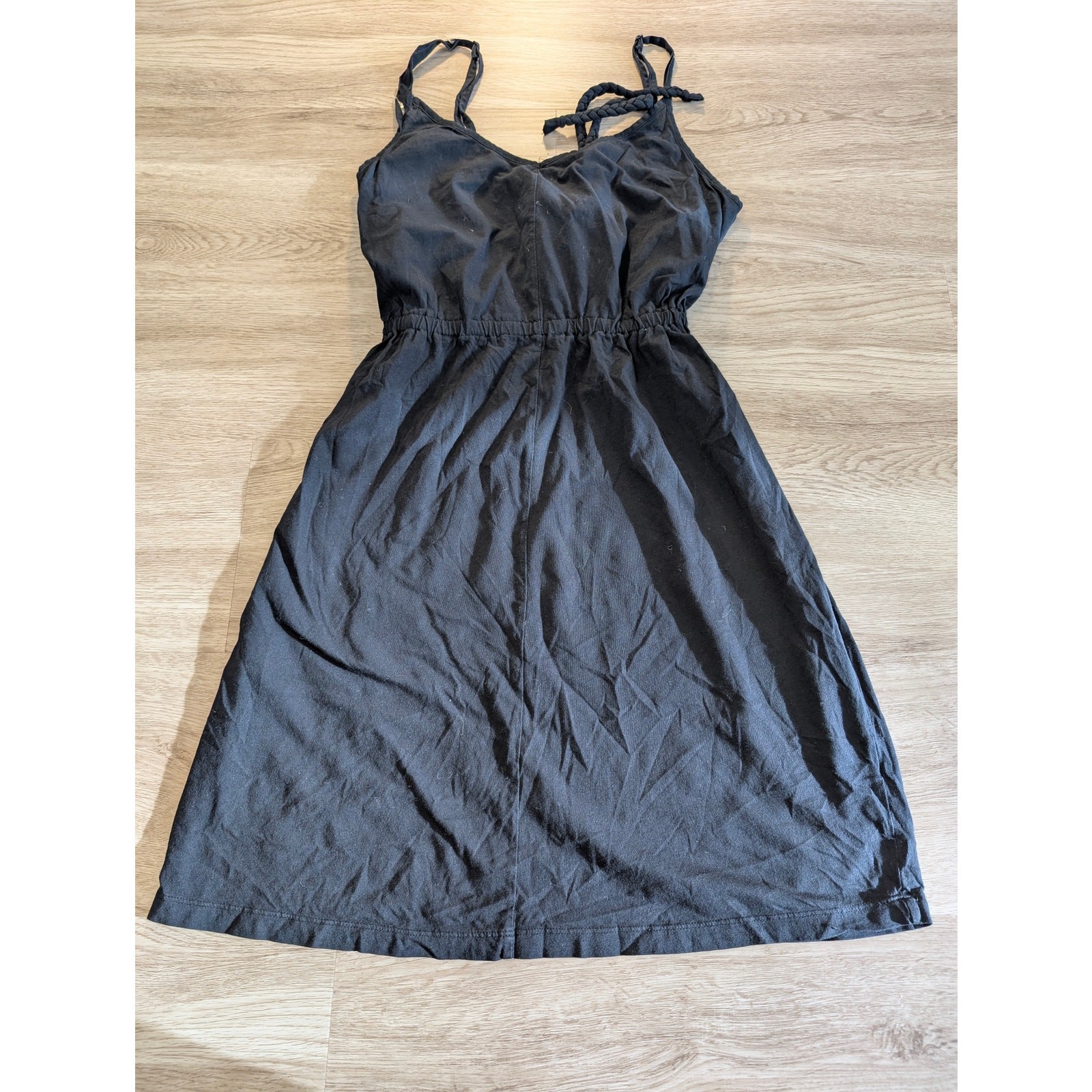 Bobi Los Angeles Black Sundress Womens Medium M Strappy Braided Knit Tank Dress