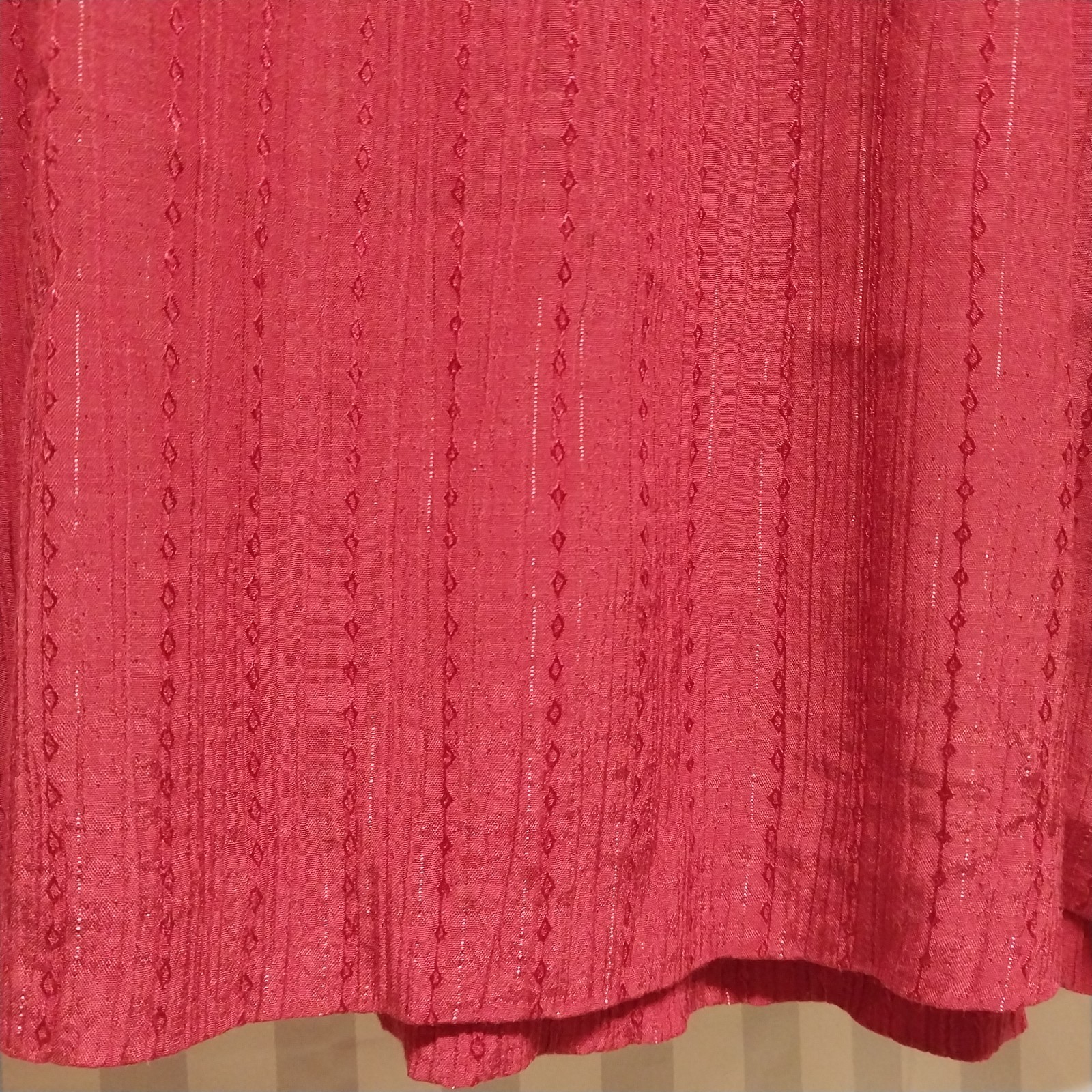 Vintage 1980s Red Plum Stripe Embroidered Midi Secretary Dress V Neck Size Small