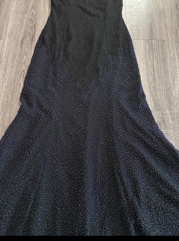 Cassandra Stone Fully Beaded Natural Silk Dress Sheer with Lining Black and Gold
