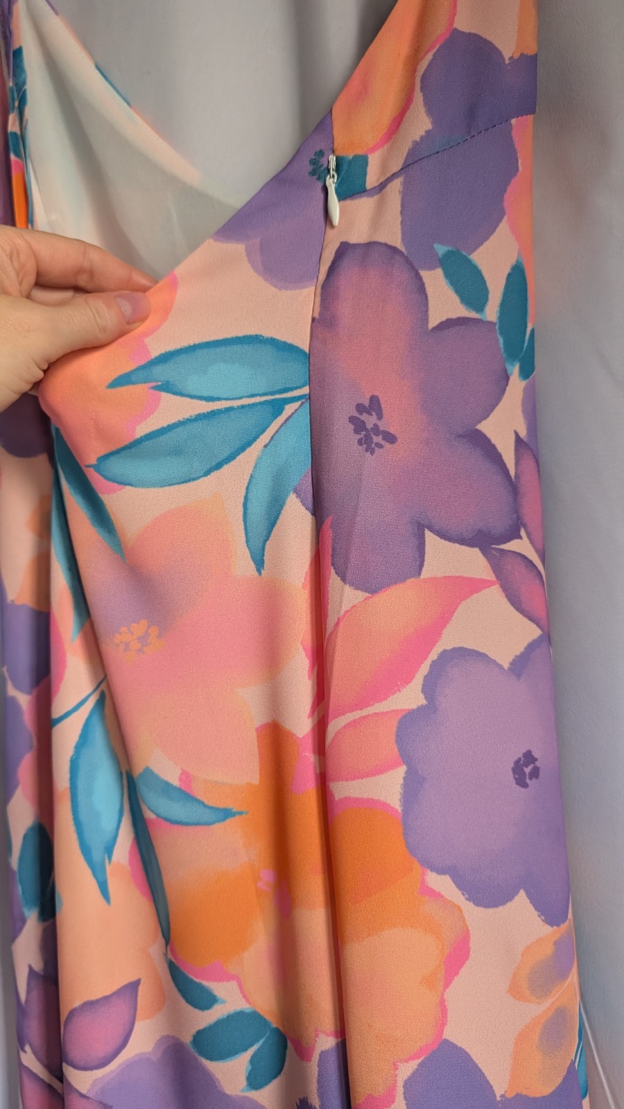 Cupshe Sakura Cream Pink Orange Multicolor Floral Midi Slip Dress Crossback M
