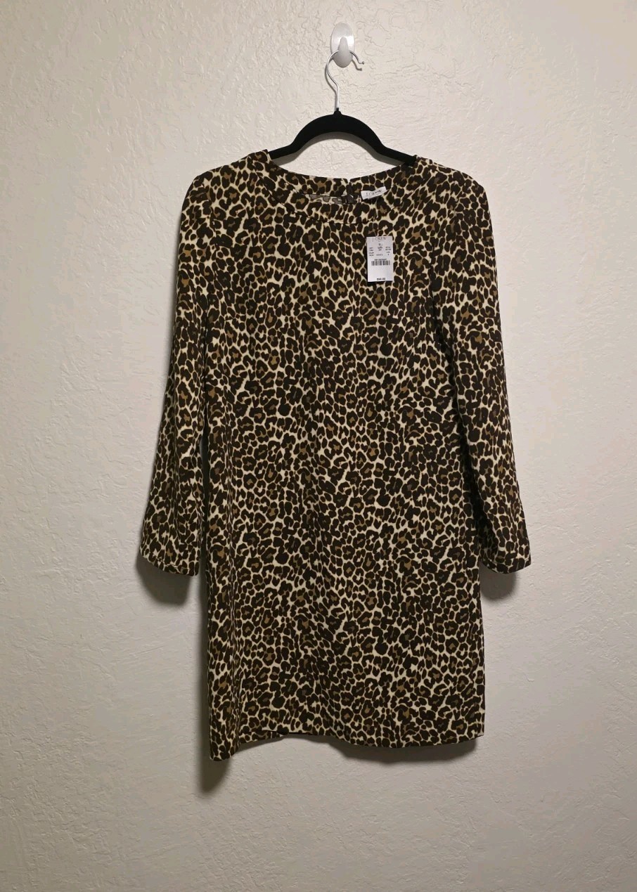 J Crew Cheetah Leopard Print Crepe Shift Dress K2150 Sz 4 NWT Old Money Preppy