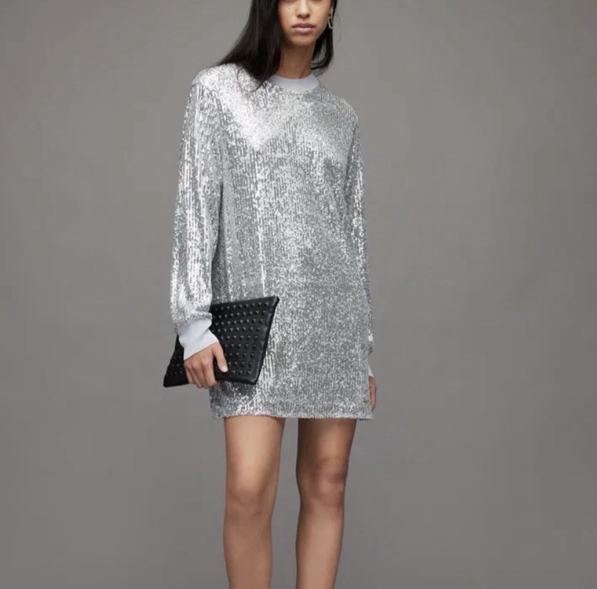 NEW ALLSAINTS Juela Mini Sequin Dress Sparkly Silver Metallic Size Small