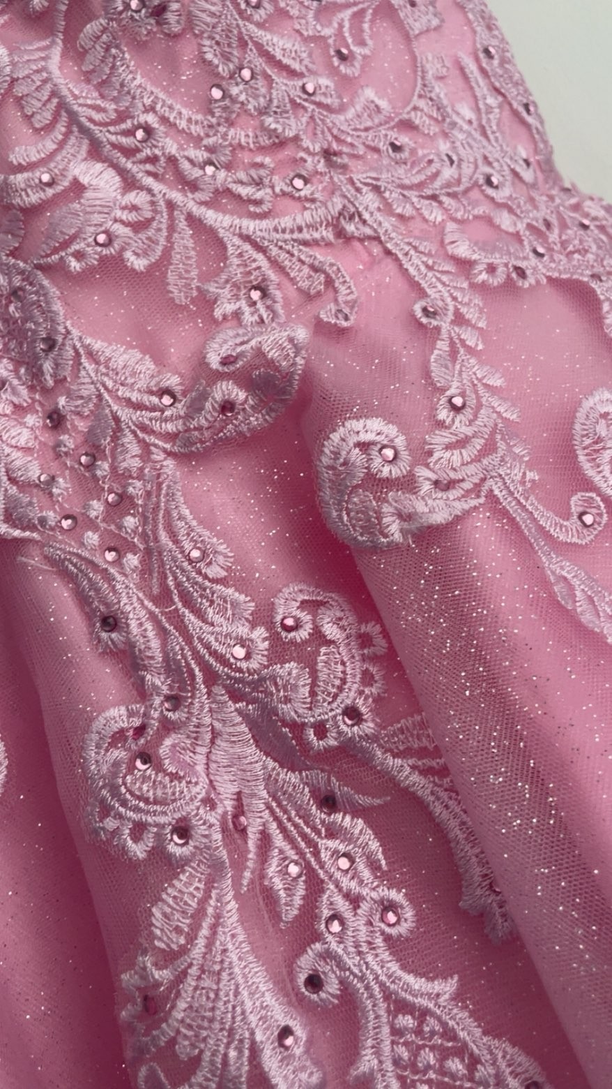 Nox Anabel Pink Embroidered Rhinestone Glitter Lace-Up Short A-Line Dress Size 8