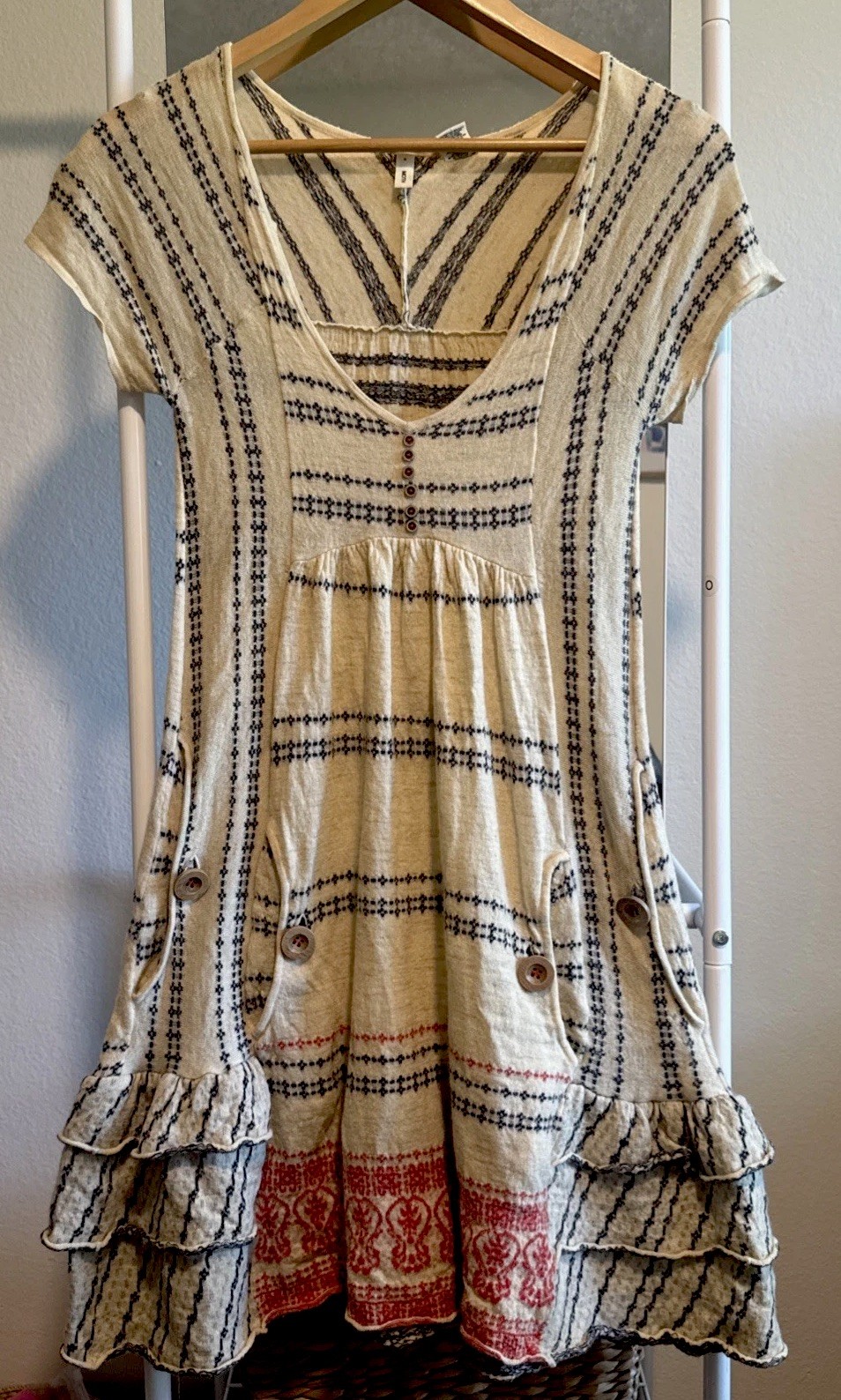 Moth Wool Cotton Linen Knit Sweater Mini Dress Women’s Size Small S Cottage Chic