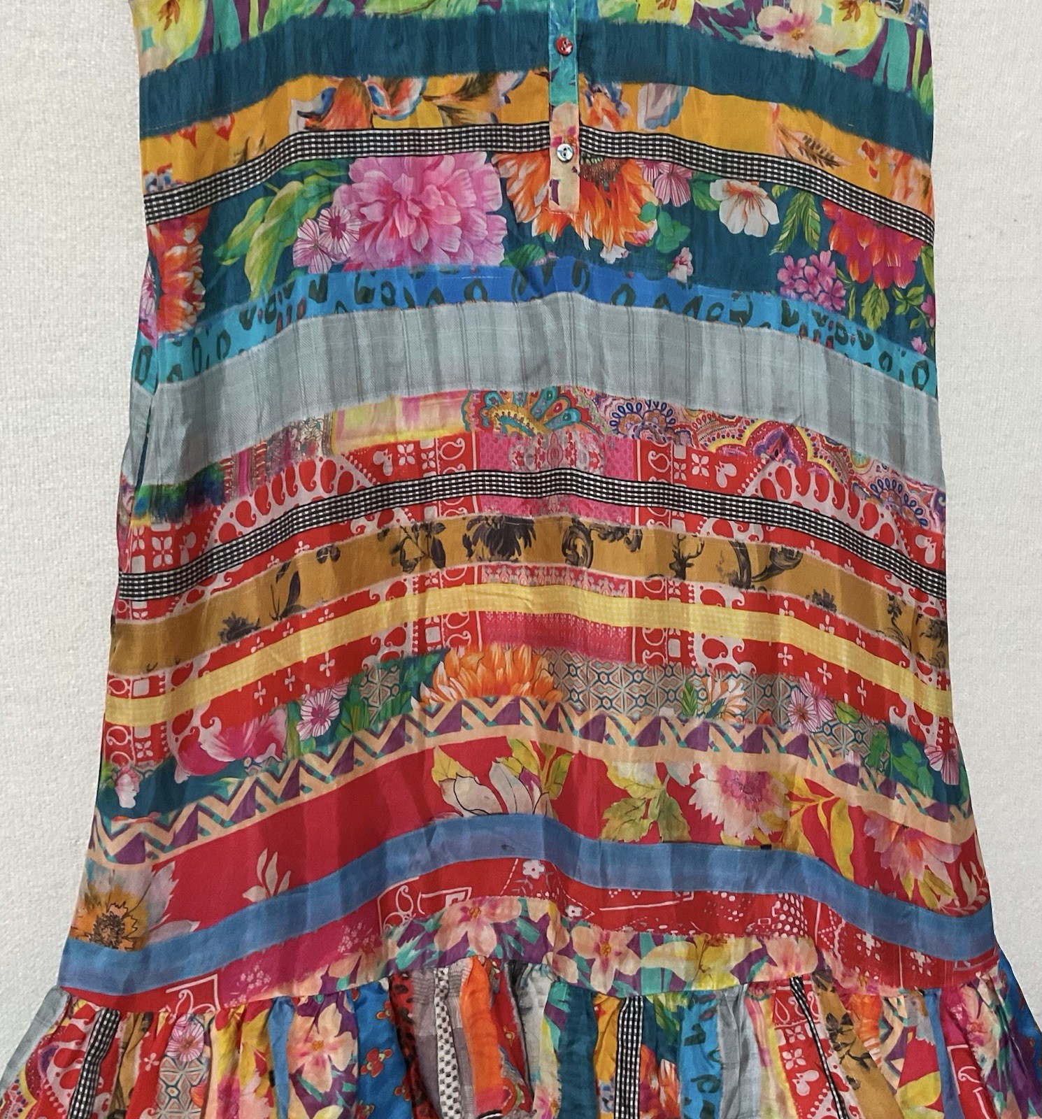 JOHNNY WAS Friendship Imogene Dress Silk Shortened Maxi Tiered Floral Size L