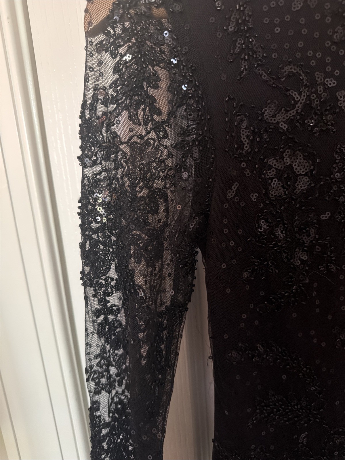 Altar’d State Black Beaded Sequined Lace Cocktail L/S Women’s Mini Dress XS NWT
