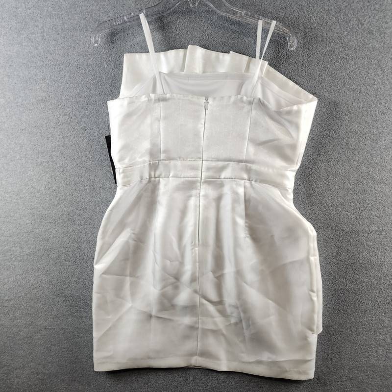 Ivy + Blu Pleated Bustier Peplum Mini Dress Women’s 12 Ivory Back Zip Closure