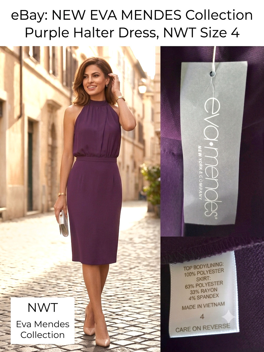 NEW Eva Mendes Collection Purple Halter Midi Dress – Size 4 – NWT