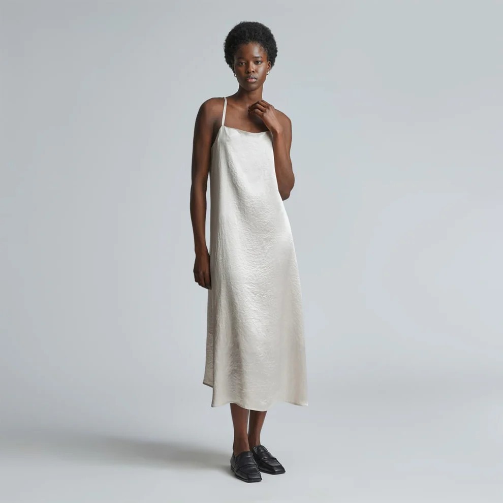 Everlane The Satin Square-Neck Slip Dress in Cream, Size 6, New with Tag