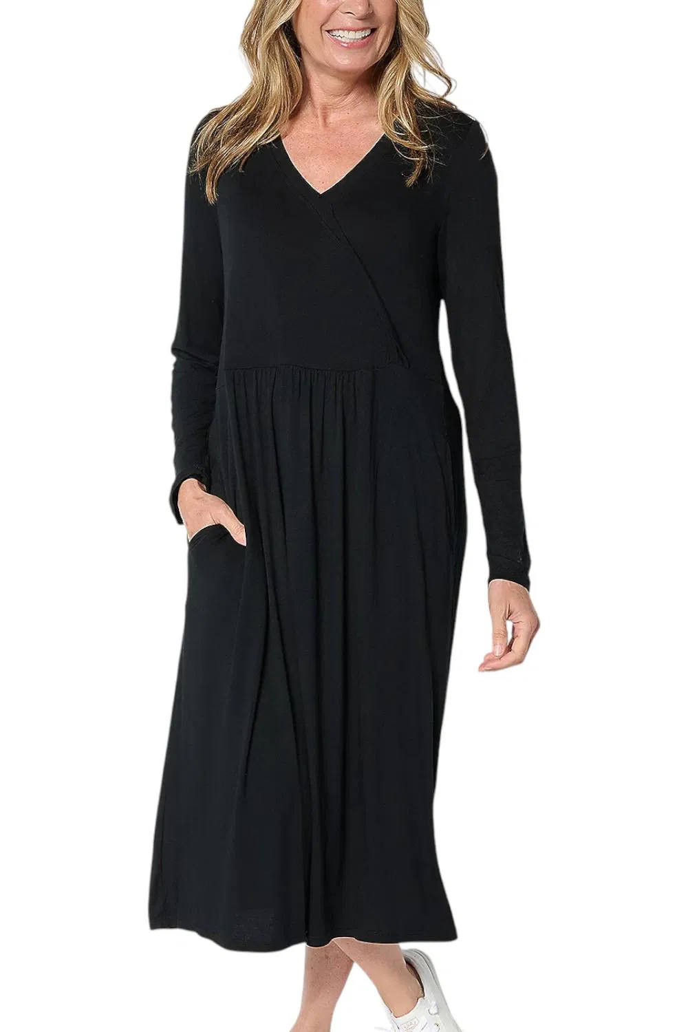 Cuddl Duds Women’s Soft Stretch Wrap Over Dress Black