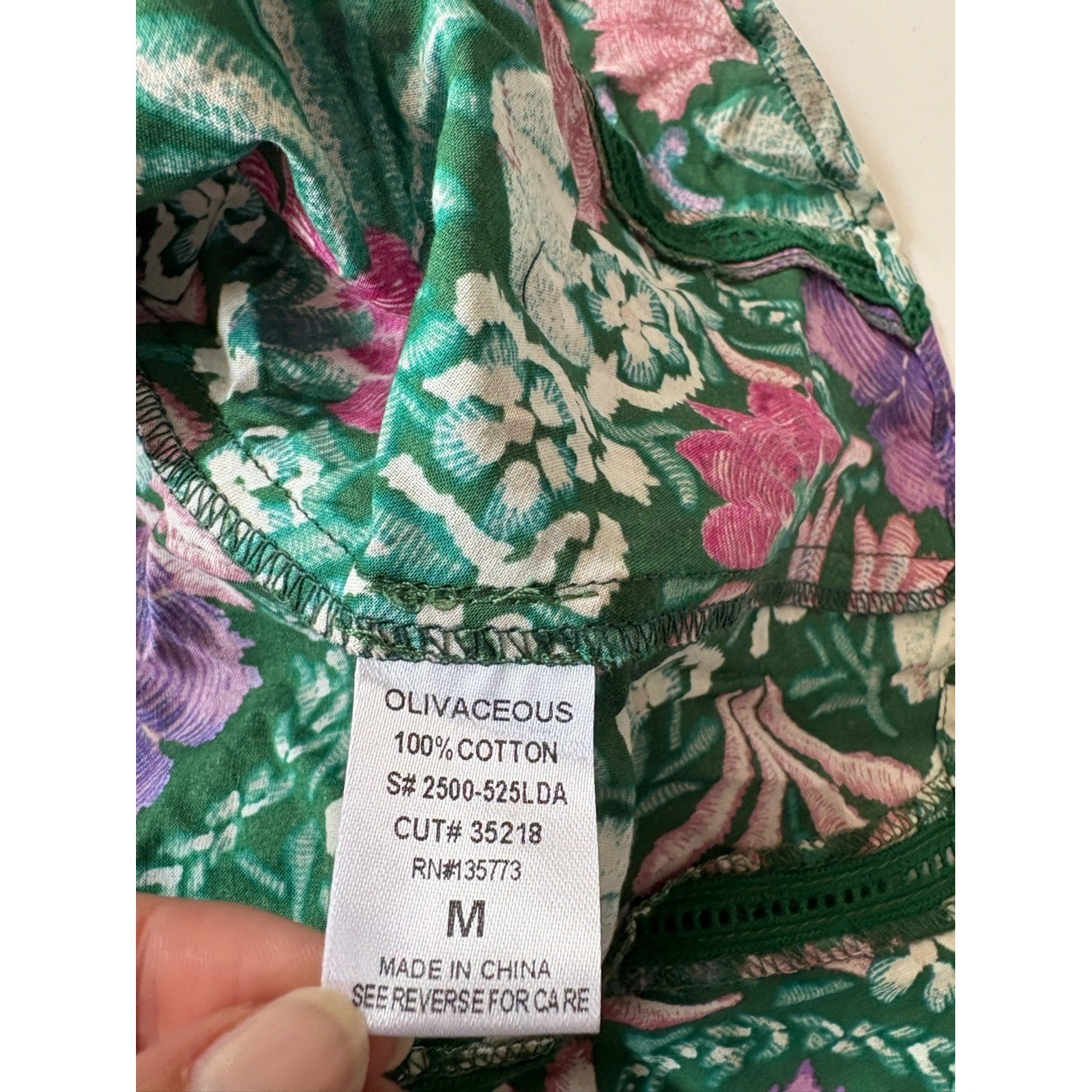 Olivaceous || Floral Maxi Dress Cotton Ladder Stitch Tie Green Purple M NWT