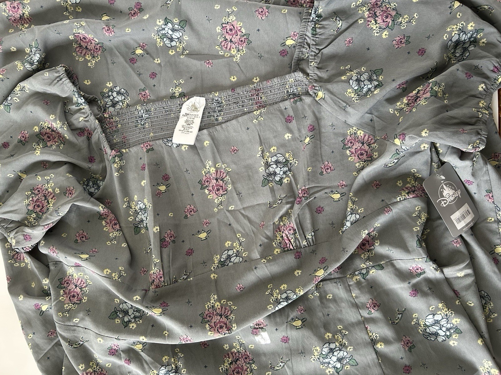 Disney Parks Womens Aladdin Jasmine Floral Print Midi Sundress Dress Gray Sz XL