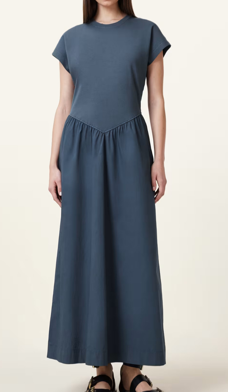 Women’s All Saints Frankie Short Sleeve Midi Dress Blue Sz US 0, UK 4, EU 32