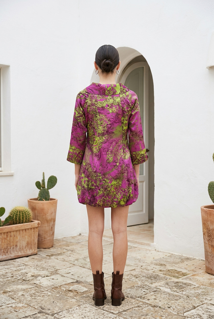 Chloe Silk Swing Dramatic High Collar and a Striking Mini Dress SZ 40
